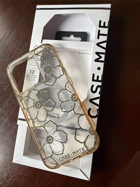 case-mate Gold Floral Glitter iPhone 15 Pro Case